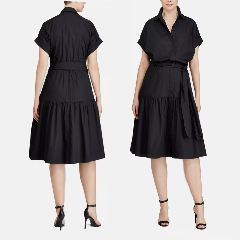 Lauren Ralph Lauren dress black Midi tiered a line dress lbd black dress dinner